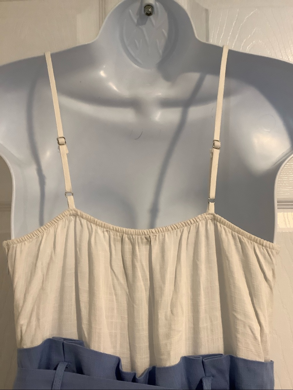 NWT REVAMPED White/Blue Gauzy Paper Bag Waist Coastal Beachy Summer Jumpsuit S - Picture 8 of 12